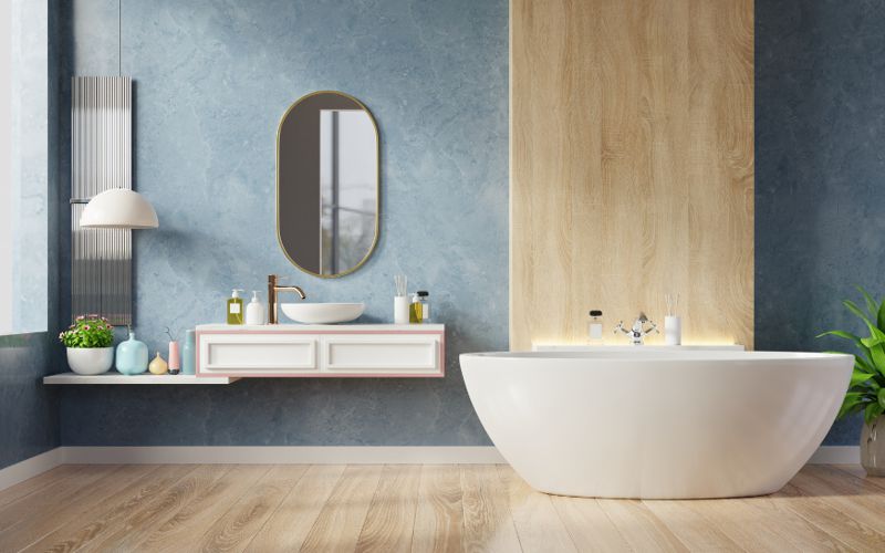 Bagno blu e legno
