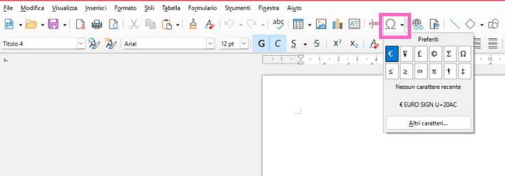 LibreOffice simbolo euro