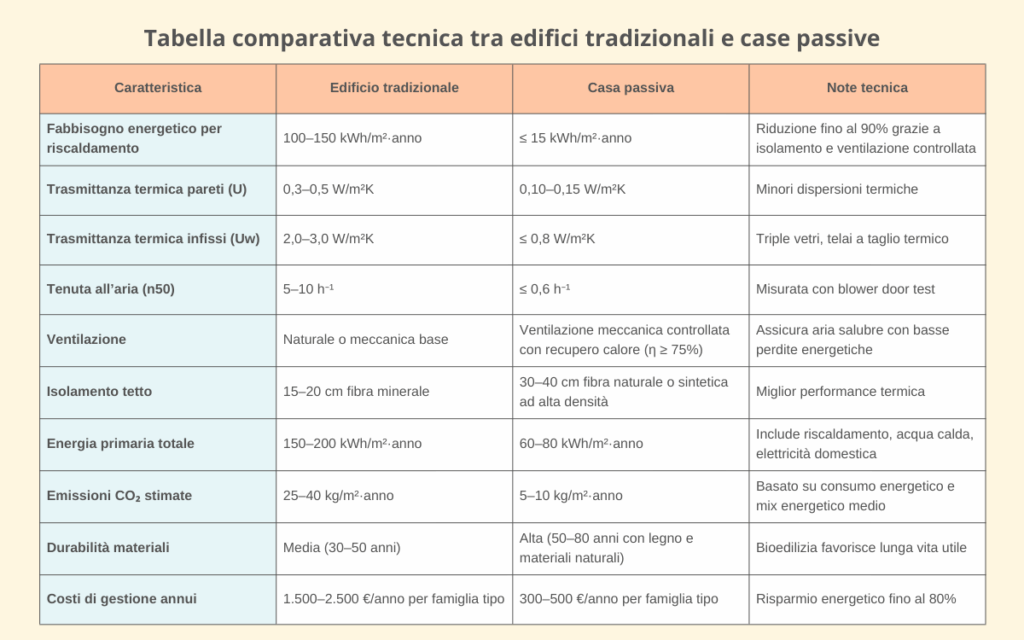 Tabella comparativa tra edifici tradizionali e case passive